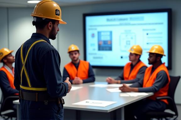 A safety instructor training mining workers in a classroom setting